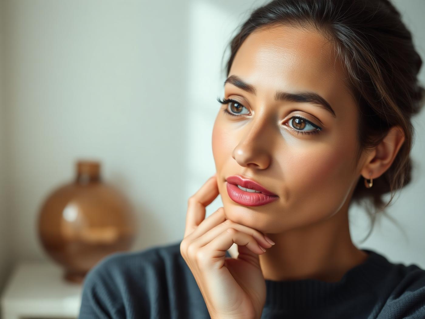 Adult patient in soft natural light considering her skin concerns